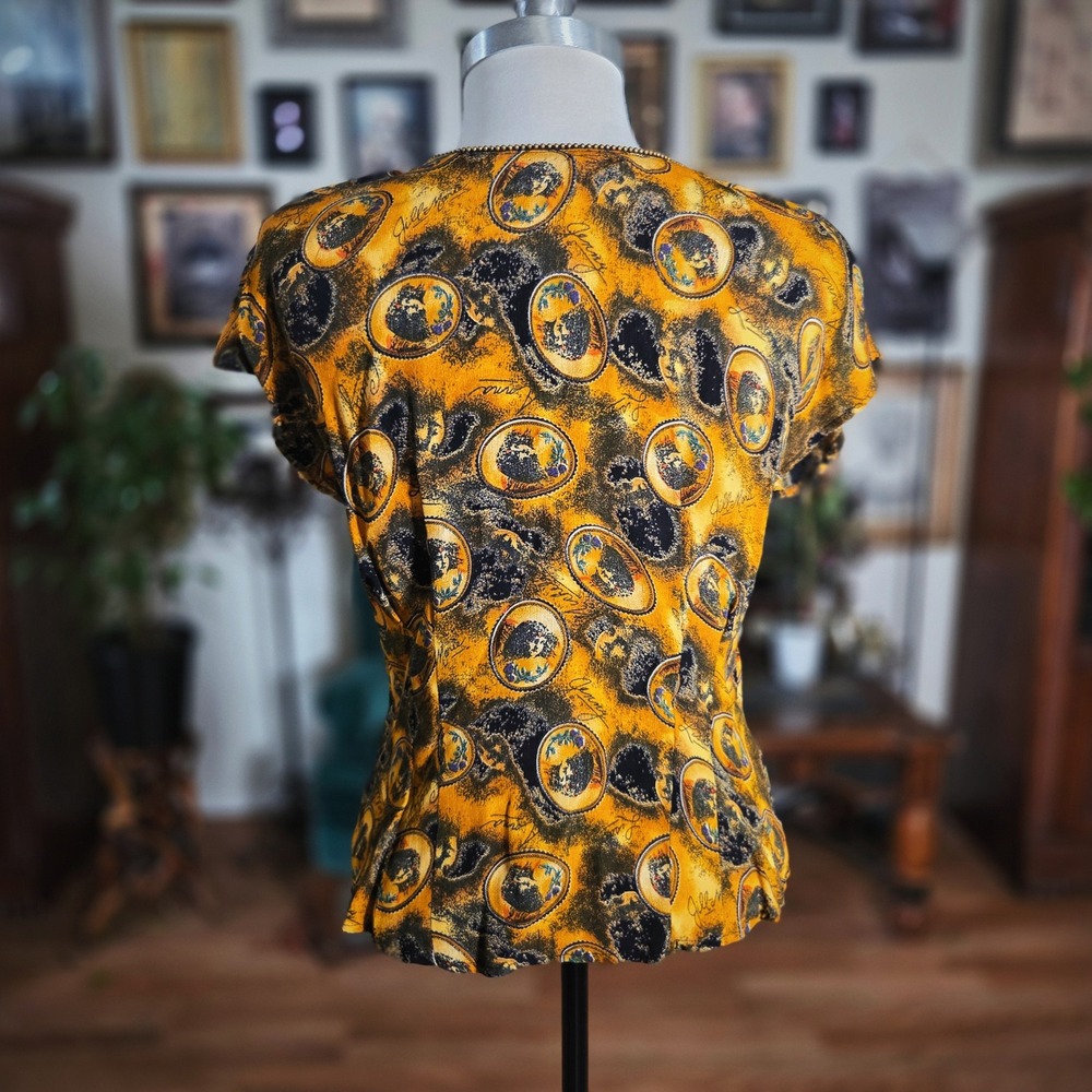 Vintage‎ 90s PLATINUM PETITES Women's Clock Print Button Front Short Sleeve Top - Picture 5 of 8